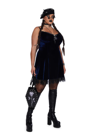 Plus Blind Faith Velvet Dress - Navy