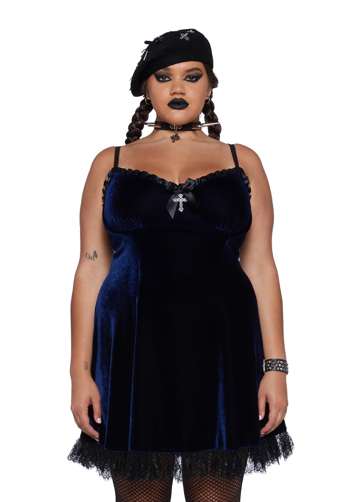 Plus Blind Faith Velvet Dress - Navy