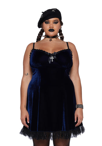 Plus Blind Faith Velvet Dress - Navy
