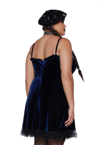 Plus Blind Faith Velvet Dress - Navy