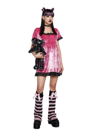 Drinking Your Blood Velvet Mini Dress - Pink