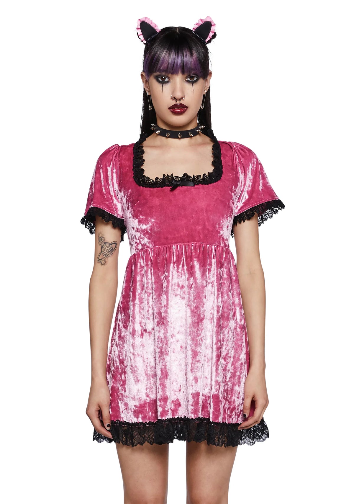 Drinking Your Blood Velvet Mini Dress - Pink