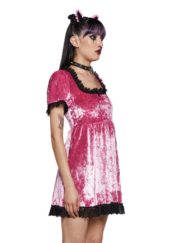 Drinking Your Blood Velvet Mini Dress - Pink