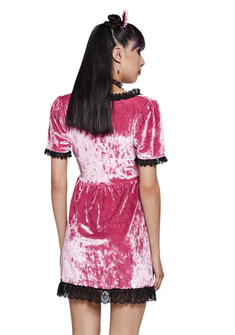 Drinking Your Blood Velvet Mini Dress - Pink