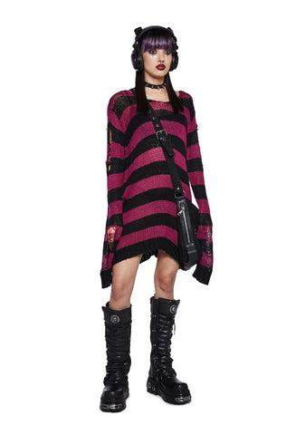 Darling Of Darkness Striped Sweater - Black/Purple