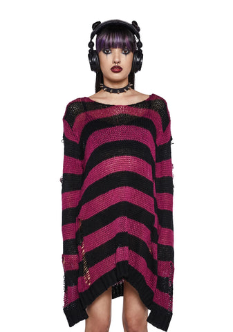 Darling Of Darkness Striped Sweater - Black/Purple