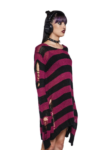 Darling Of Darkness Striped Sweater - Black/Purple