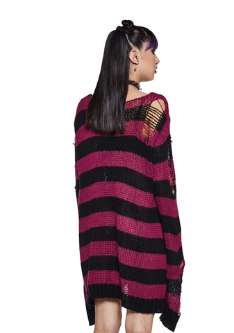 Darling Of Darkness Striped Sweater - Black/Purple