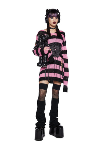 Darling Of Darkness Striped Sweater - Black/Pink