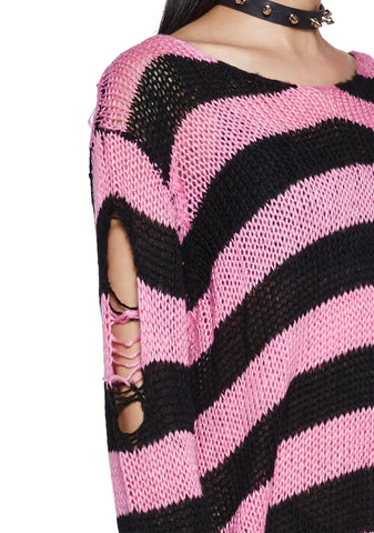 Darling Of Darkness Striped Sweater - Black/Pink