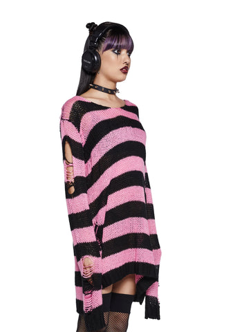Darling Of Darkness Striped Sweater - Black/Pink