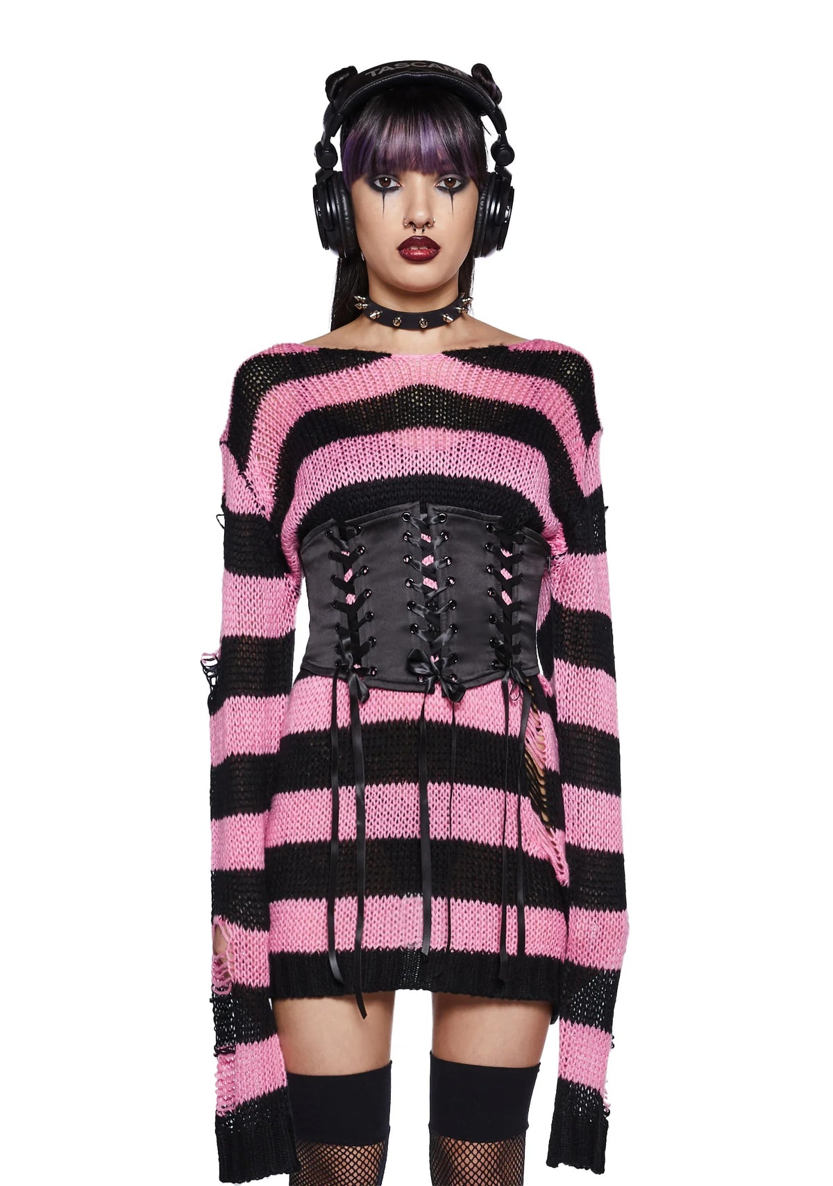 Darling Of Darkness Striped Sweater - Black/Pink