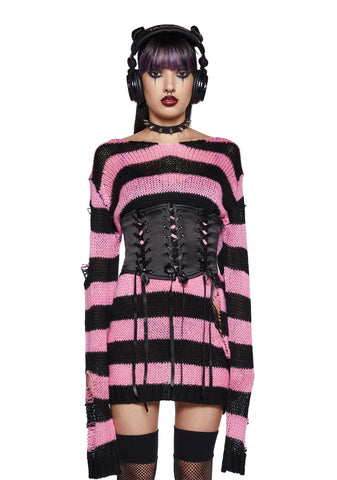 Darling Of Darkness Striped Sweater - Black/Pink