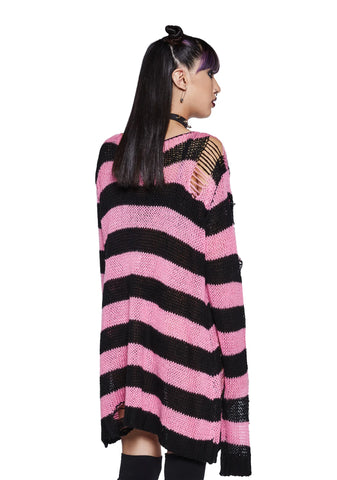 Darling Of Darkness Striped Sweater - Black/Pink