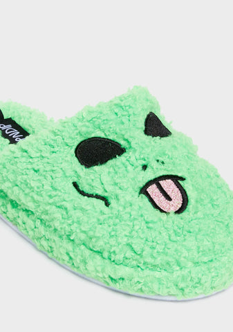 Alien Face Fuzzy House Slippers