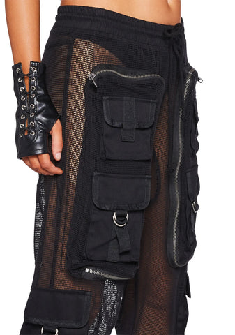 Complex Nights Fishnet Cargo Pants - Black