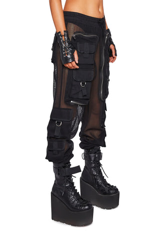 Complex Nights Fishnet Cargo Pants - Black