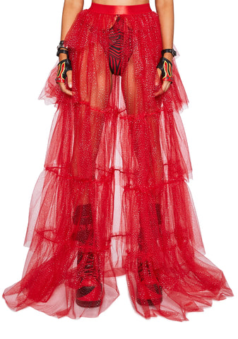 Sparkle Trek Tulle Maxi Skirt - Red