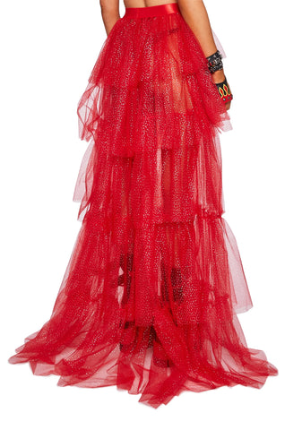 Sparkle Trek Tulle Maxi Skirt - Red
