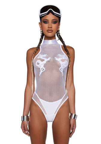 Bad Luck Dragon Fishnet Bodysuit - White