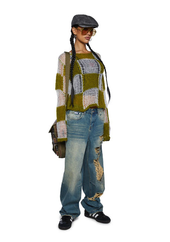 Checkerboard Loose Knit Sweater