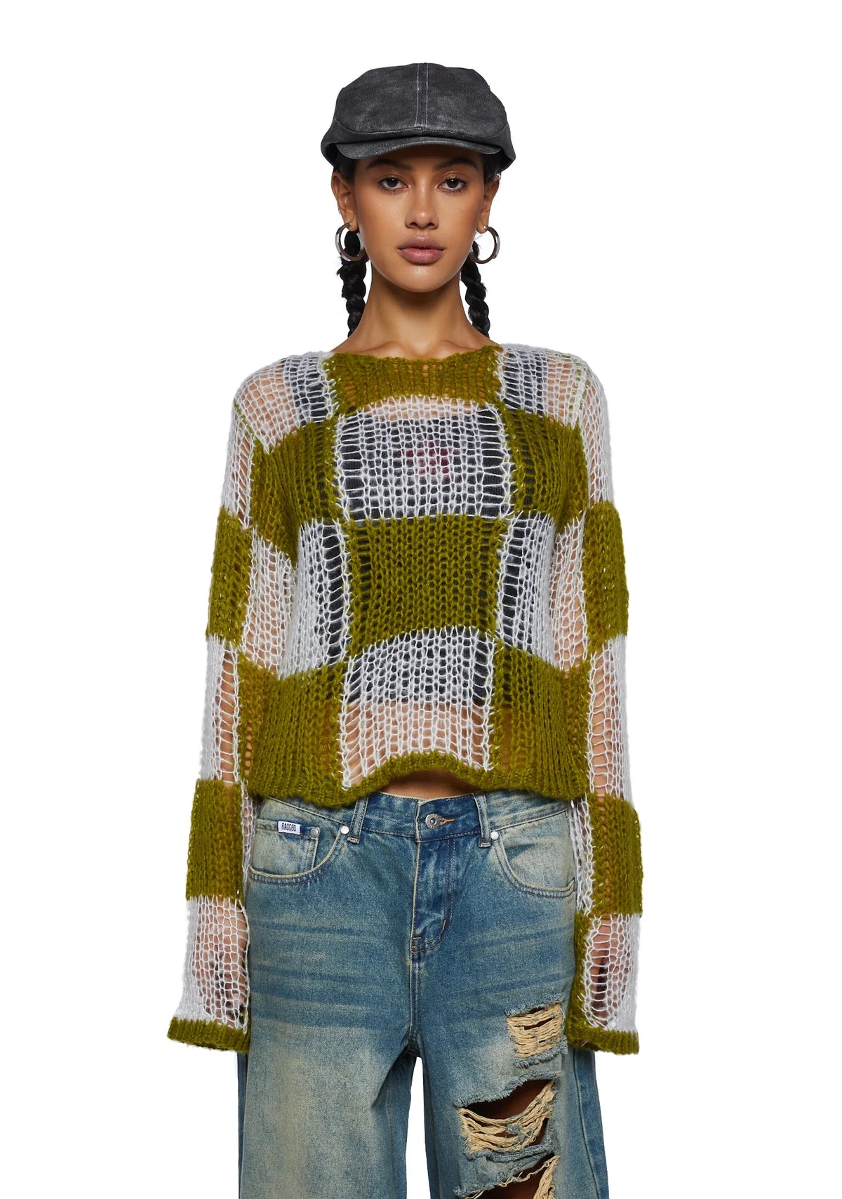 Checkerboard Loose Knit Sweater