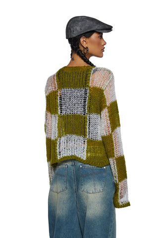 Checkerboard Loose Knit Sweater