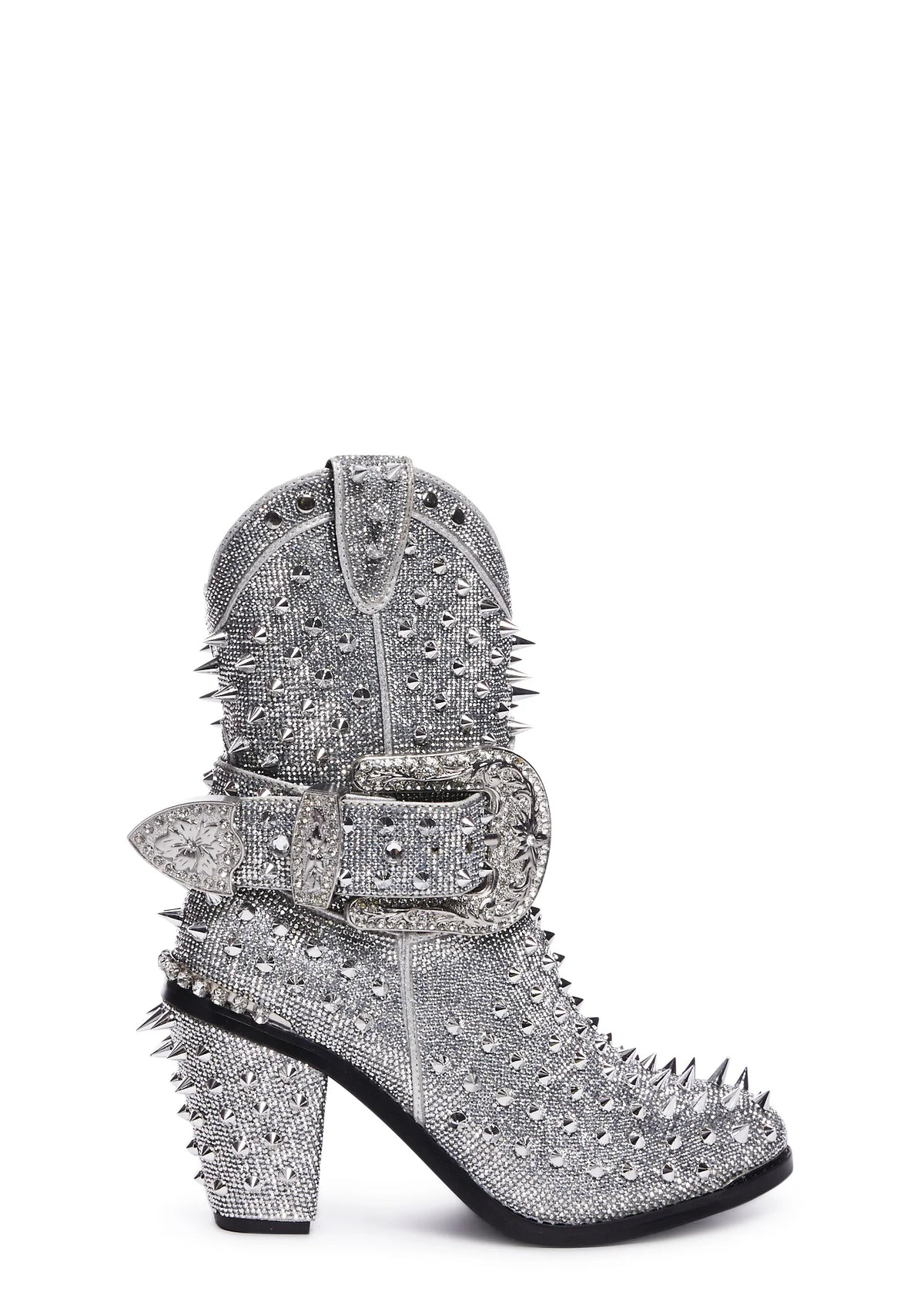 Spiked Sheriff Shine Cowboy Boots - Silver