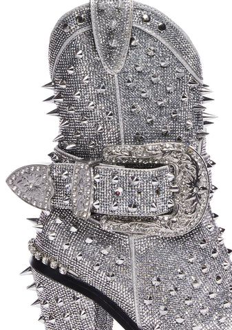 Spiked Sheriff Shine Cowboy Boots - Silver