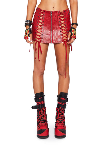 Deadly Dose Snakeskin Skirt - Red