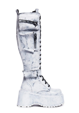 Obsidian Pocket Combat Boots - White Paint