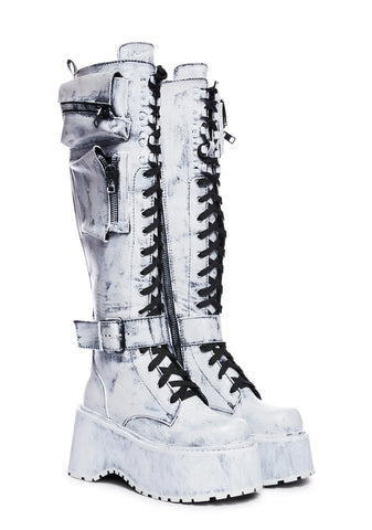 Obsidian Pocket Combat Boots - White Paint
