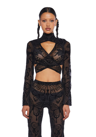 Butterfly Utopia Mesh Wrap Top