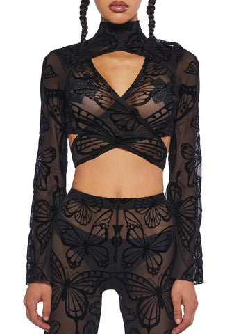 Butterfly Utopia Mesh Wrap Top