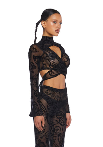 Butterfly Utopia Mesh Wrap Top