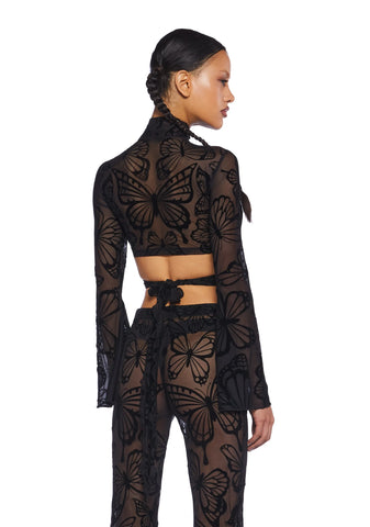 Butterfly Utopia Mesh Wrap Top