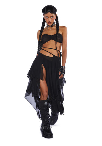 Desolate Dystopia Midi Skirt - Black