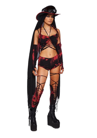 Sunset Trippy Top And Gloves Set - Red