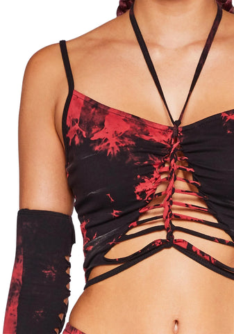 Sunset Trippy Top And Gloves Set - Red