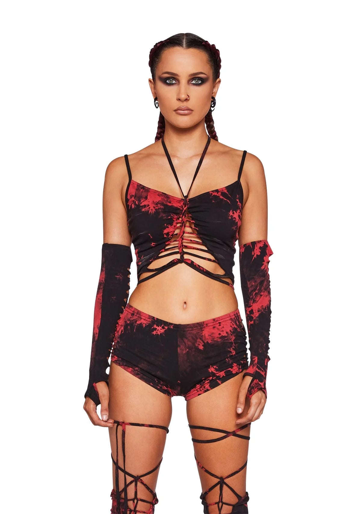 Sunset Trippy Top And Gloves Set - Red