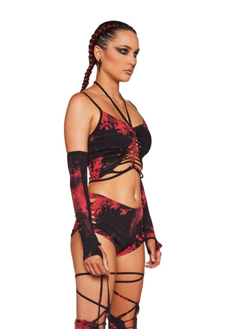 Sunset Trippy Top And Gloves Set - Red