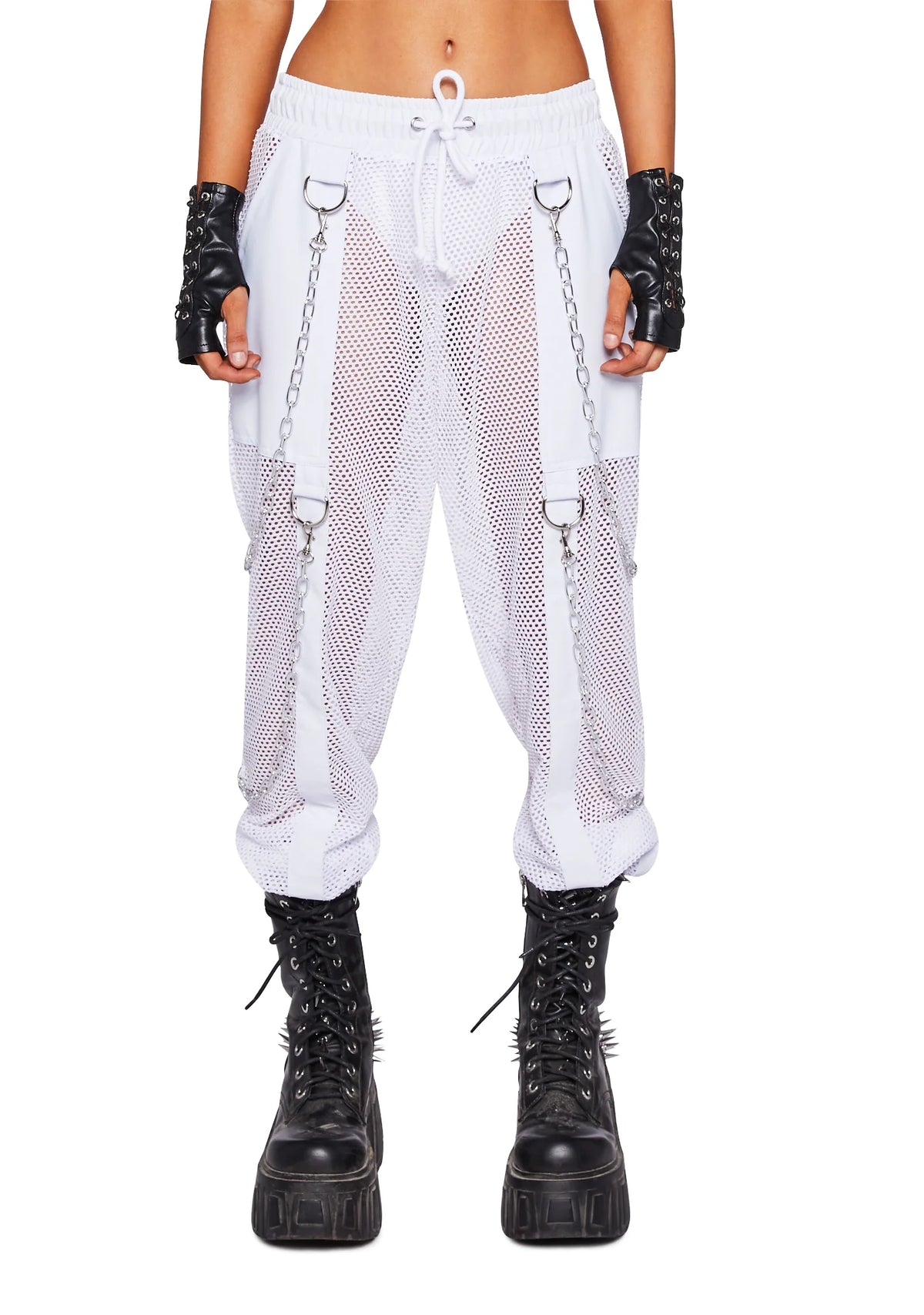 Naughty Nights Unisex Fishnet Joggers - White