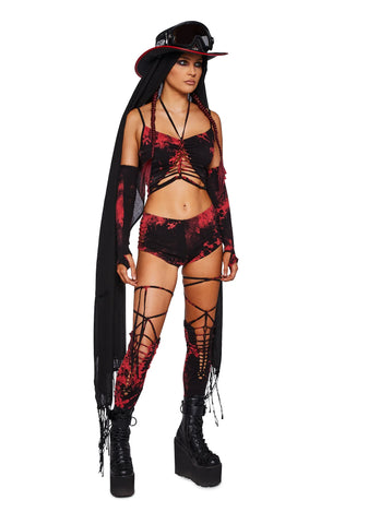 Sunset Trippy Bottoms & Stockings Set - Red