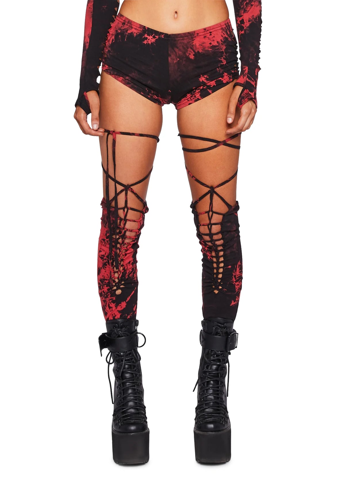 Sunset Trippy Bottoms & Stockings Set - Red