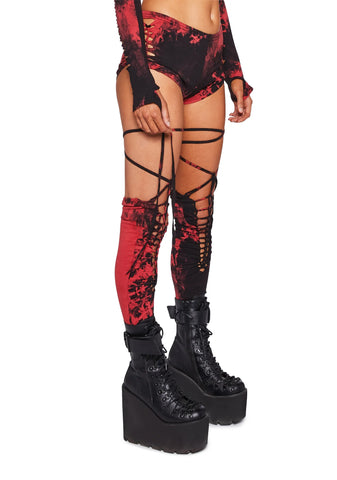 Sunset Trippy Bottoms & Stockings Set - Red