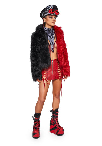 Balancing Act Faux Fur Jacket - Red/Black