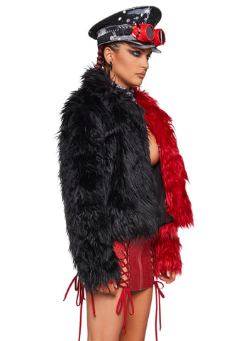Balancing Act Faux Fur Jacket - Red/Black