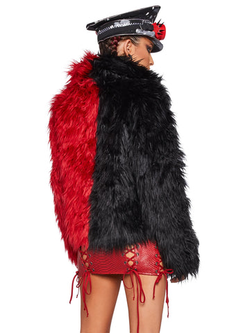 Balancing Act Faux Fur Jacket - Red/Black