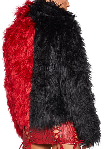 Balancing Act Faux Fur Jacket - Red/Black