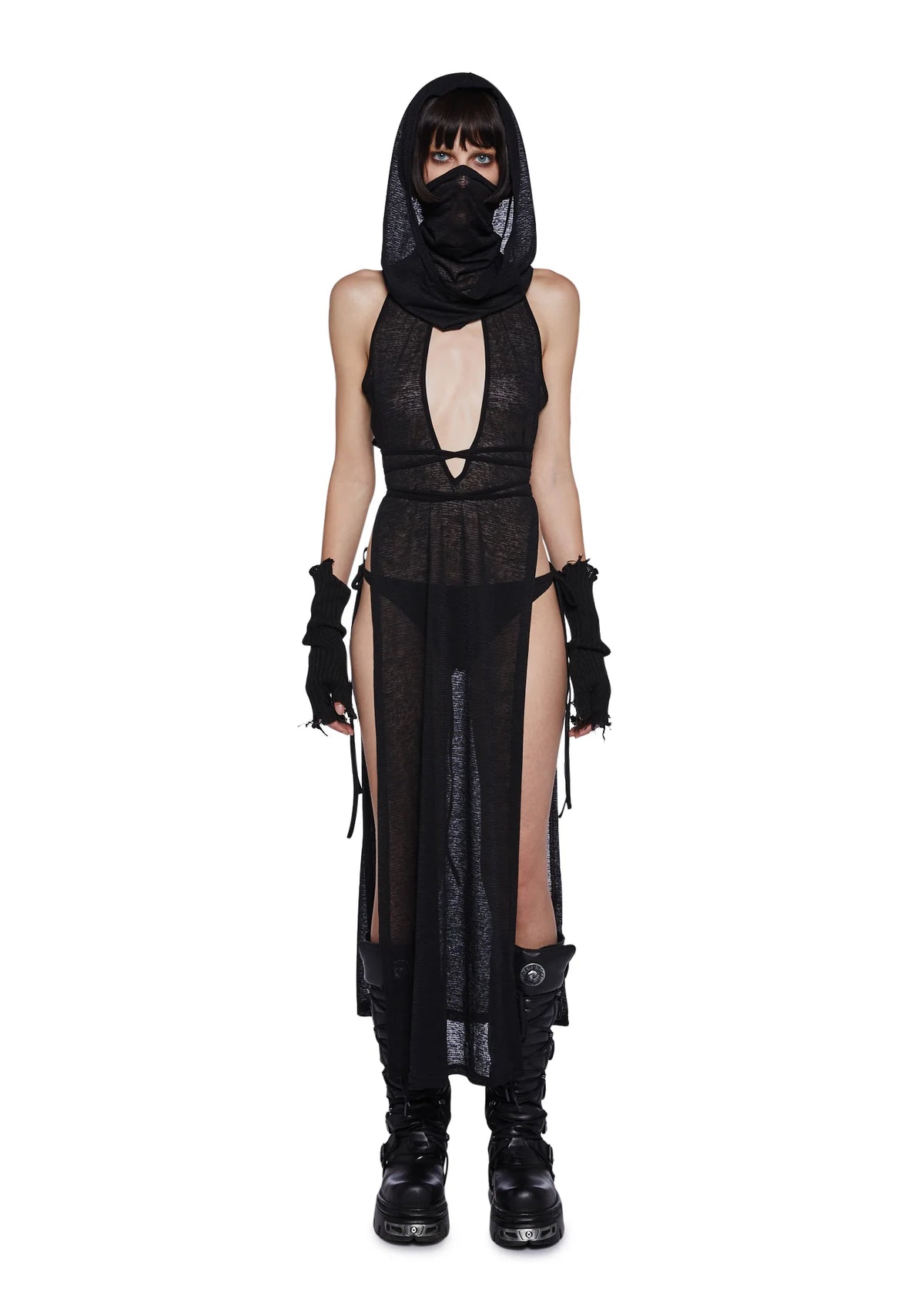 Tempo Hooded Maxi Keyhole Tank And Panty Set - Black